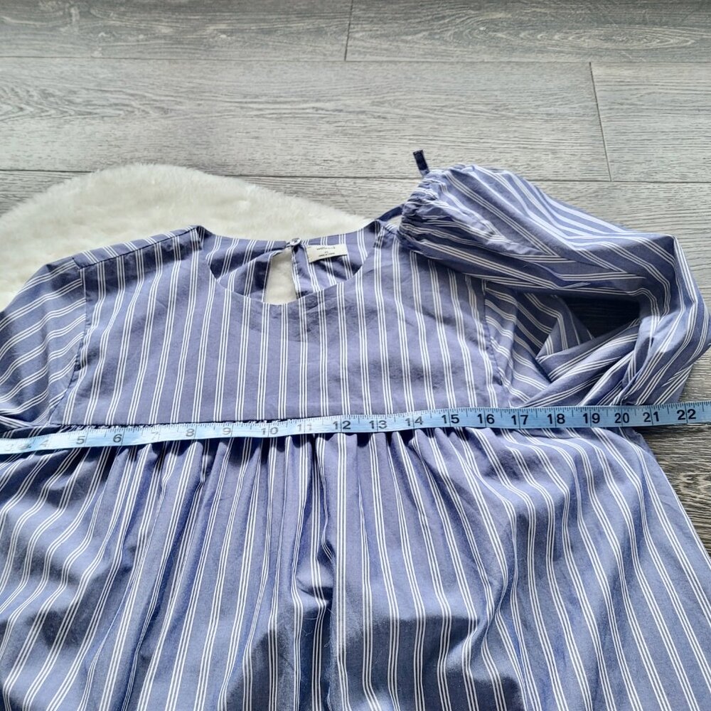 Aritzia Wilfred Le Fou Lessines Poplin Smock Dress Blue Stripe Size XS Oversized - Picture 10 of 14
